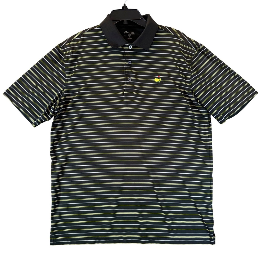 Masters Tech Golf Polo Shirt Augusta National Mens Large Striped Black Yellow